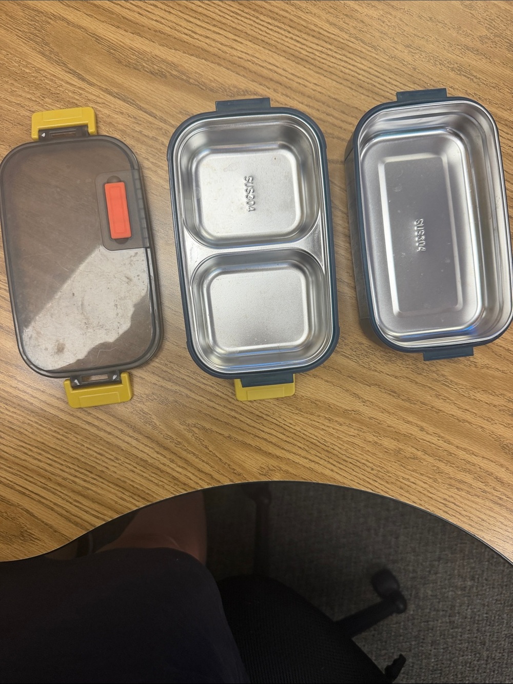 Stainless Steel Rectangular Lunch Box with Yellow Clips - Stainless